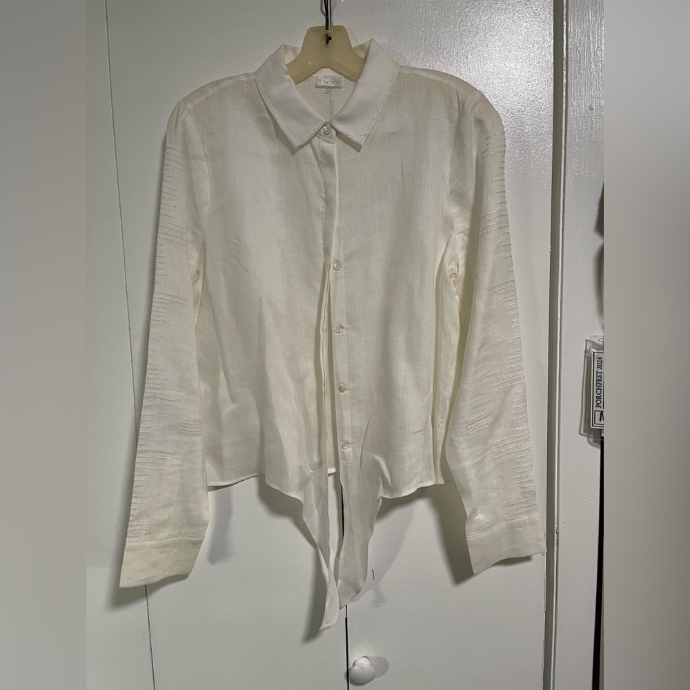 Ecru Women's Sheer White Button-Down Shirt with Embroidered Accents